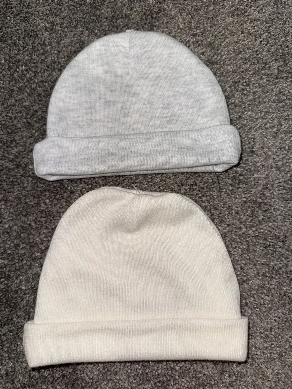 Baby Plain Knit 2 Beanie Hats - White and Light Gray